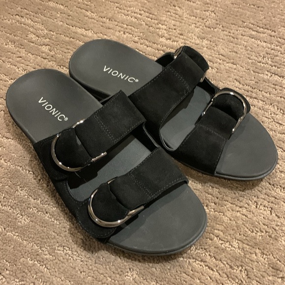 Vionic Corlee 2 Strap Wide Width Women's Black Comfort Slide Sandals NWOT - Picture 4 of 7